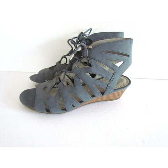 New Franco Sarto Sandals Leather Size 7 Upstart Strappy Gladiator Wedge Blue - Picture 6 of 15